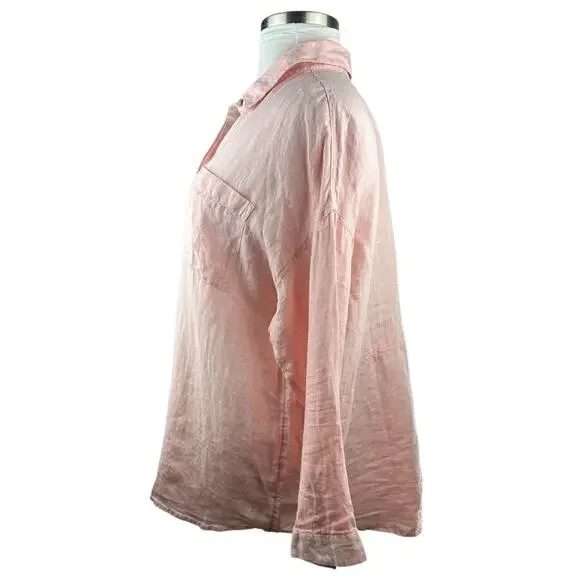 J. Jill Love Linen Button Up Tunic Top Double Pocket Pink XL Blouse Lagonlook - Picture 14 of 16